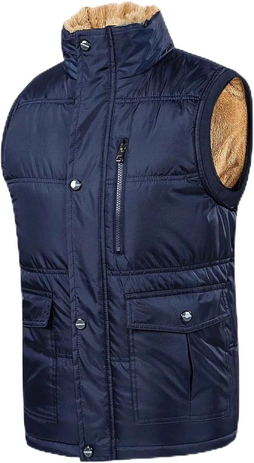 Vest For Men And Winter Fashion Casual Zipper Collar Pocket Hooded Sleeveless Cotton Padded Jacket Vest Top Mens