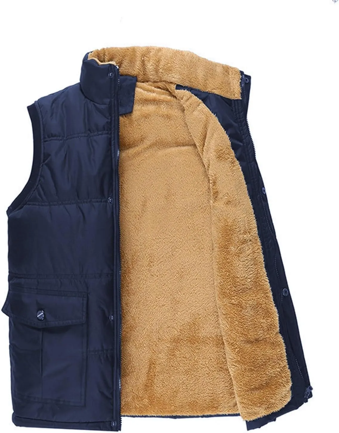 Vest For Men And Winter Fashion Casual Zipper Collar Pocket Hooded Sleeveless Cotton Padded Jacket Vest Top Mens
