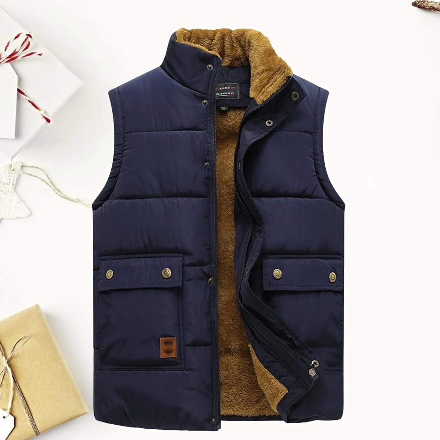 Vest For Men And Winter Fashion Casual Zipper Collar Pocket Hooded Sleeveless Cotton Padded Jacket Vest Top Mens