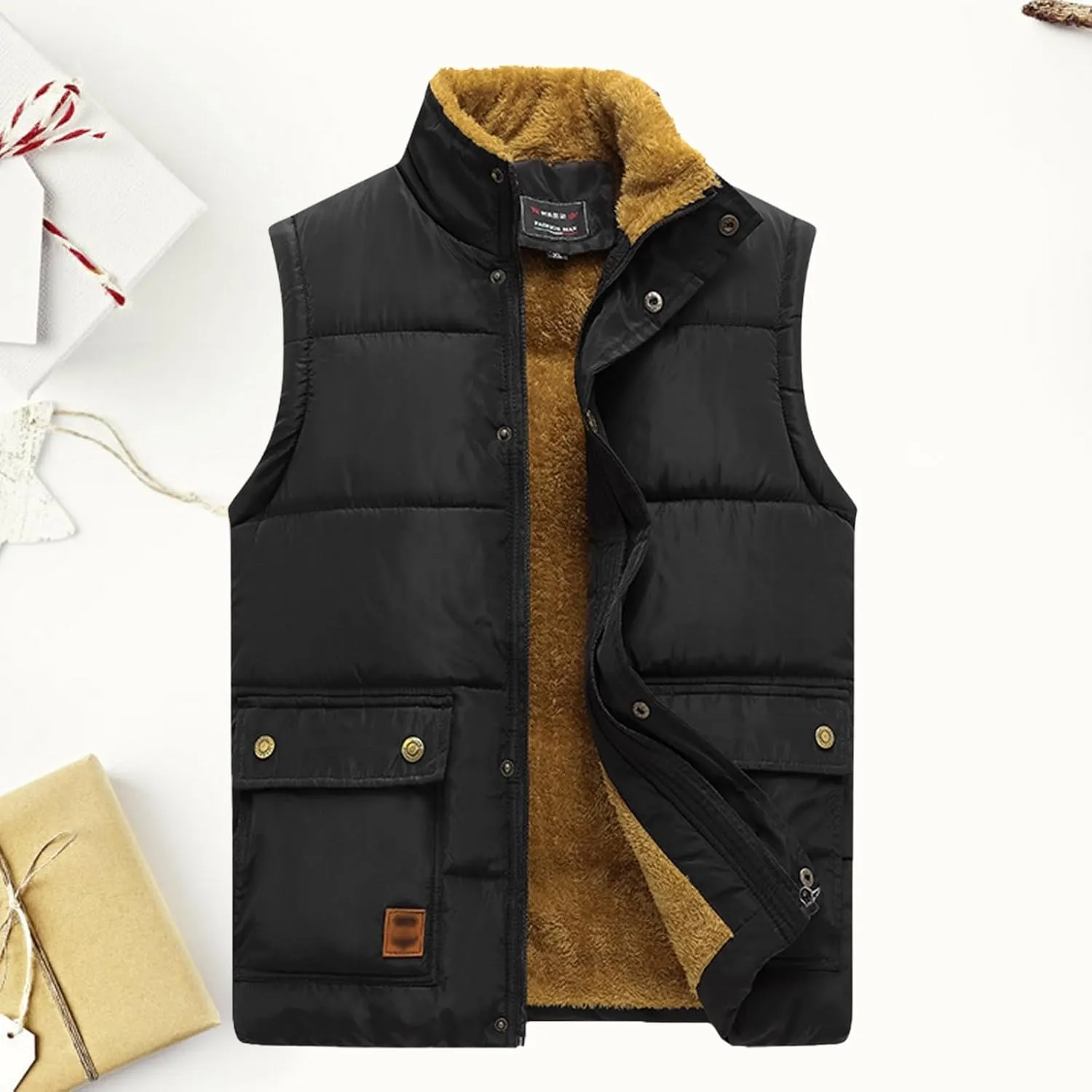 Vest For Men And Winter Fashion Casual Zipper Collar Pocket Hooded Sleeveless Cotton Padded Jacket Vest Top Mens