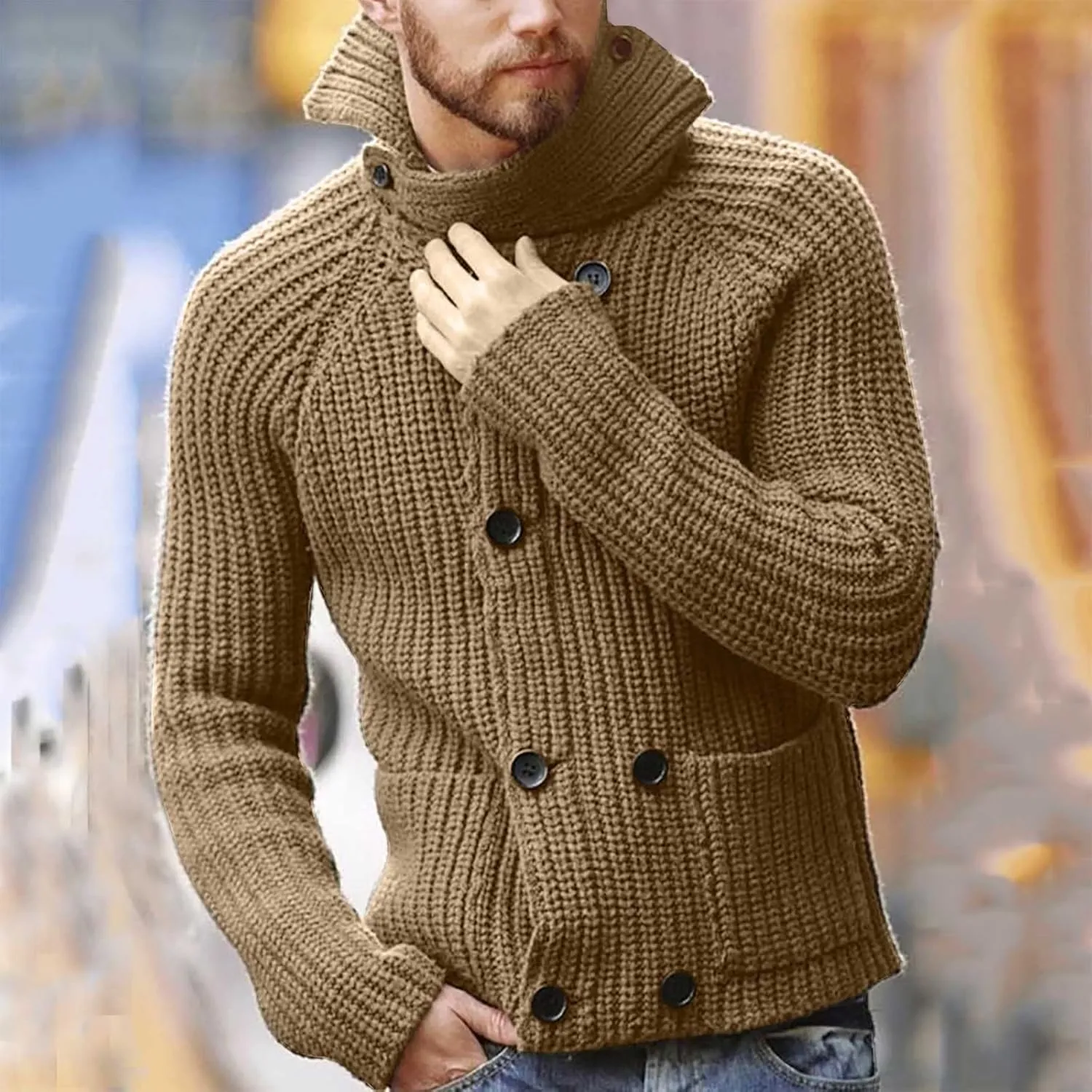 Vintage Cardigan Sweater Men Shawl Collar Sweater Big and Tall Button Down Sweaters Lightweight Open Front Cardigan
