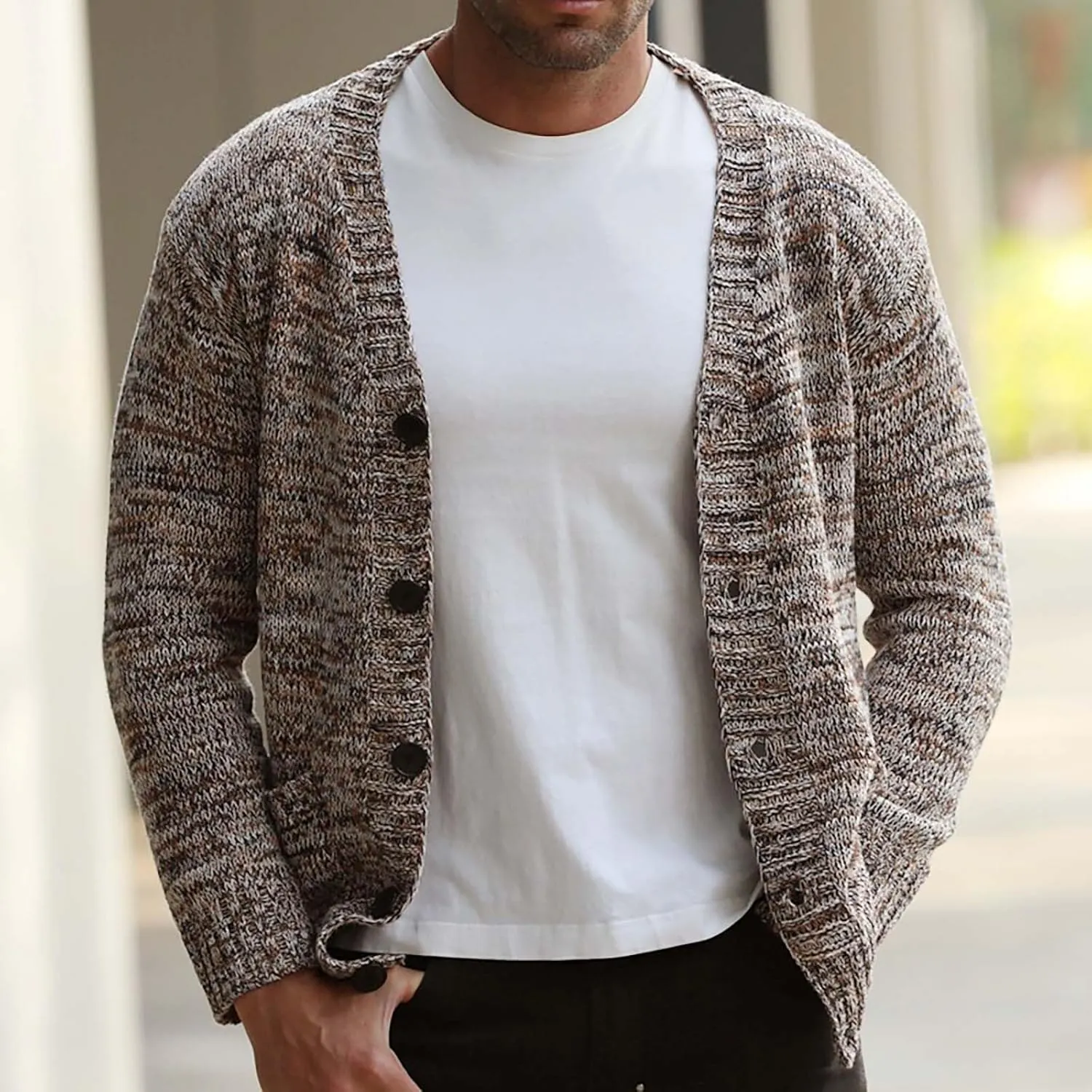 Vintage Cardigan Sweaters for Men Shawl Collar Sweater Slim Fit Button Down Sweaters Lightweight Cardigan Sweater