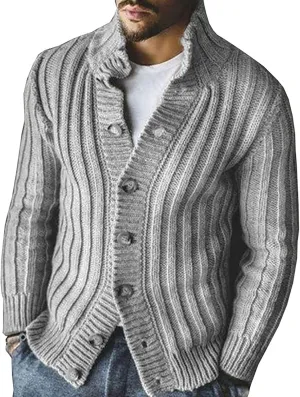 Vintage Cardigans for Men Cable Knit Cardigan Sweaters Button Down Knit Sweater Casual Long Sleeve Cardigan