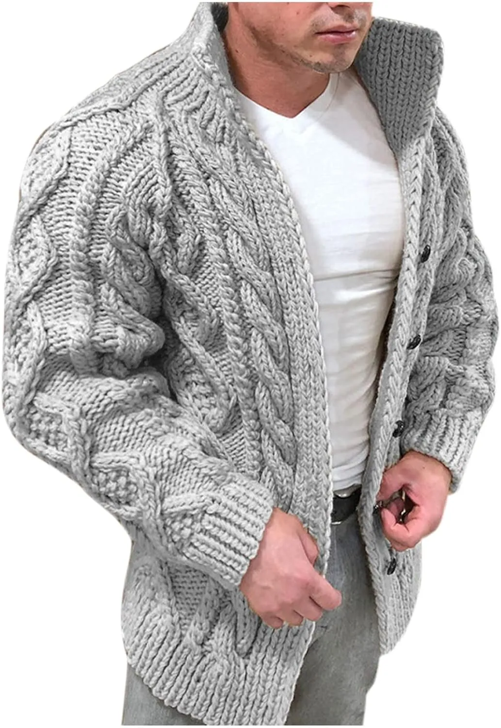 Vintage Cardigans for Men Cable Knit Cardigan Sweaters Button Down Knit Sweater Casual Long Sleeve Cardigan