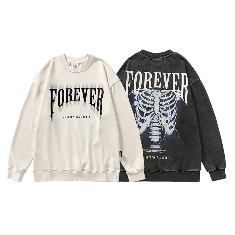 Wash Water Crewneck Hoodie Men's Niche Retro Autumn Couple Top