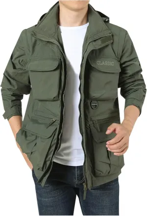 Waterproof Jackets for Men 2024 Lightweight Detachable Hooded Raincoat Outdoor Relaxed Fit Jackets for Hiking Cycling