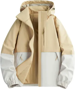 Waterproof Rain Jacket For Men Lightweight Patchwork Raincoat Hooded Hiking Jacket Oversized Softshell Windbreaker