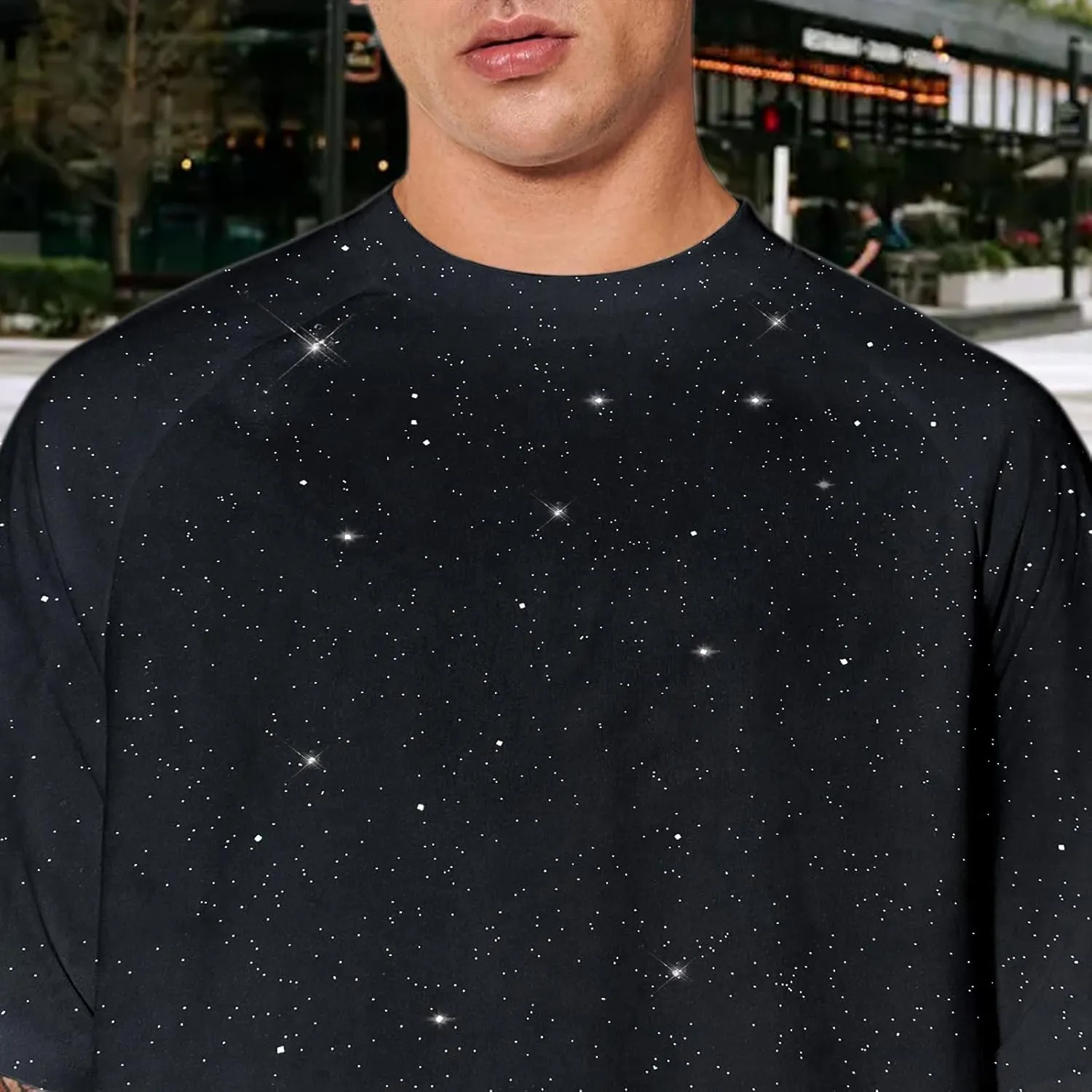 Weiyuqi Oversized Sparkly Sequin Shirts for Men Sparkly Bling Tshirts Trendy Loose Casual Basic Tees Streetwear Baggy Tops