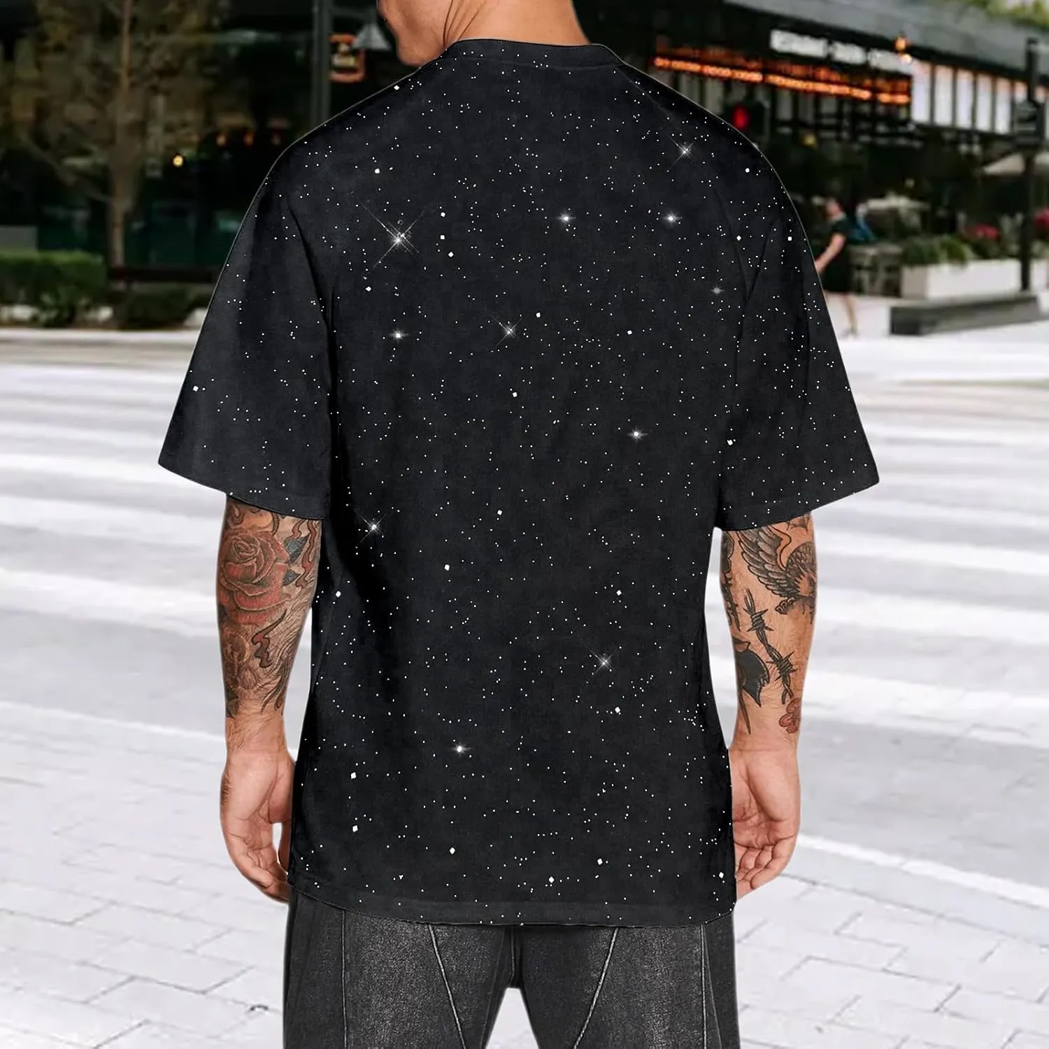 Weiyuqi Oversized Sparkly Sequin Shirts for Men Sparkly Bling Tshirts Trendy Loose Casual Basic Tees Streetwear Baggy Tops