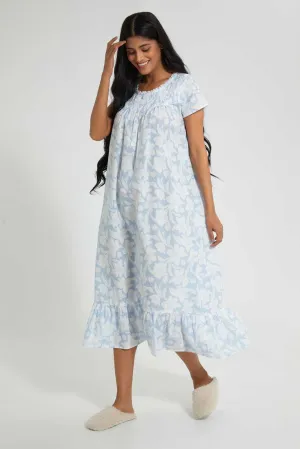 White And Blue Floral Nightgown