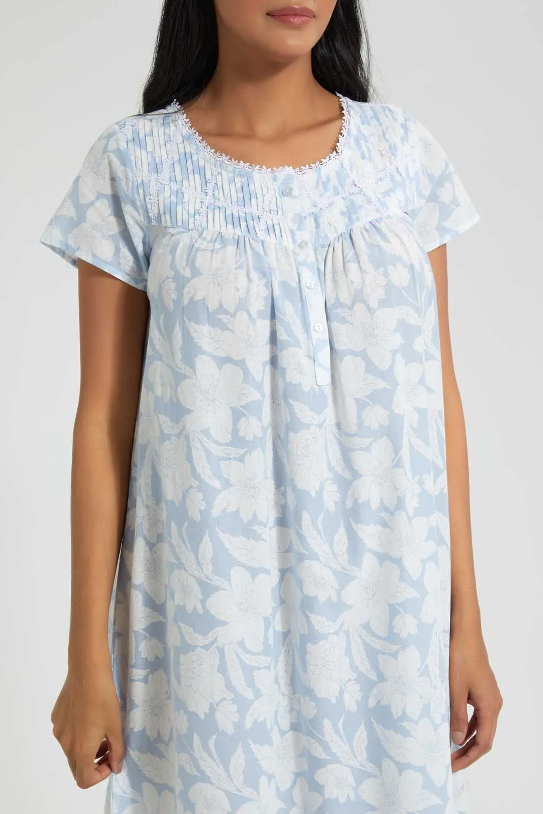 White And Blue Floral Nightgown