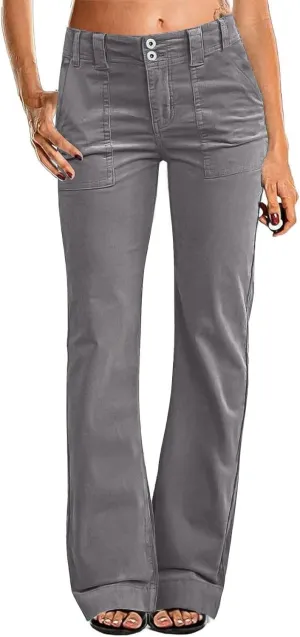 Wide Leg Pants Women Y2k Twill Slim Fit High Waisted Chino Pants Business Flare Dress Pants with Pockets Streetwear