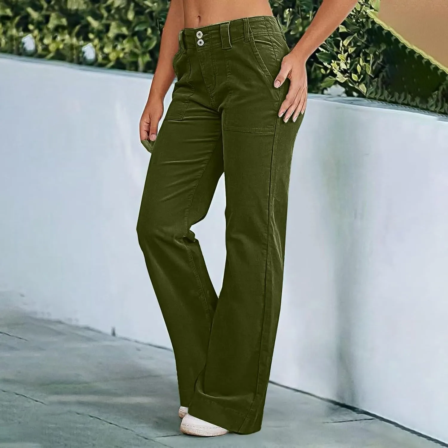 Wide Leg Pants Women Y2k Twill Slim Fit High Waisted Chino Pants Business Flare Dress Pants with Pockets Streetwear