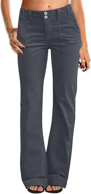 Wide Leg Pants Women Y2k Twill Slim Fit High Waisted Chino Pants Business Flare Dress Pants with Pockets Streetwear