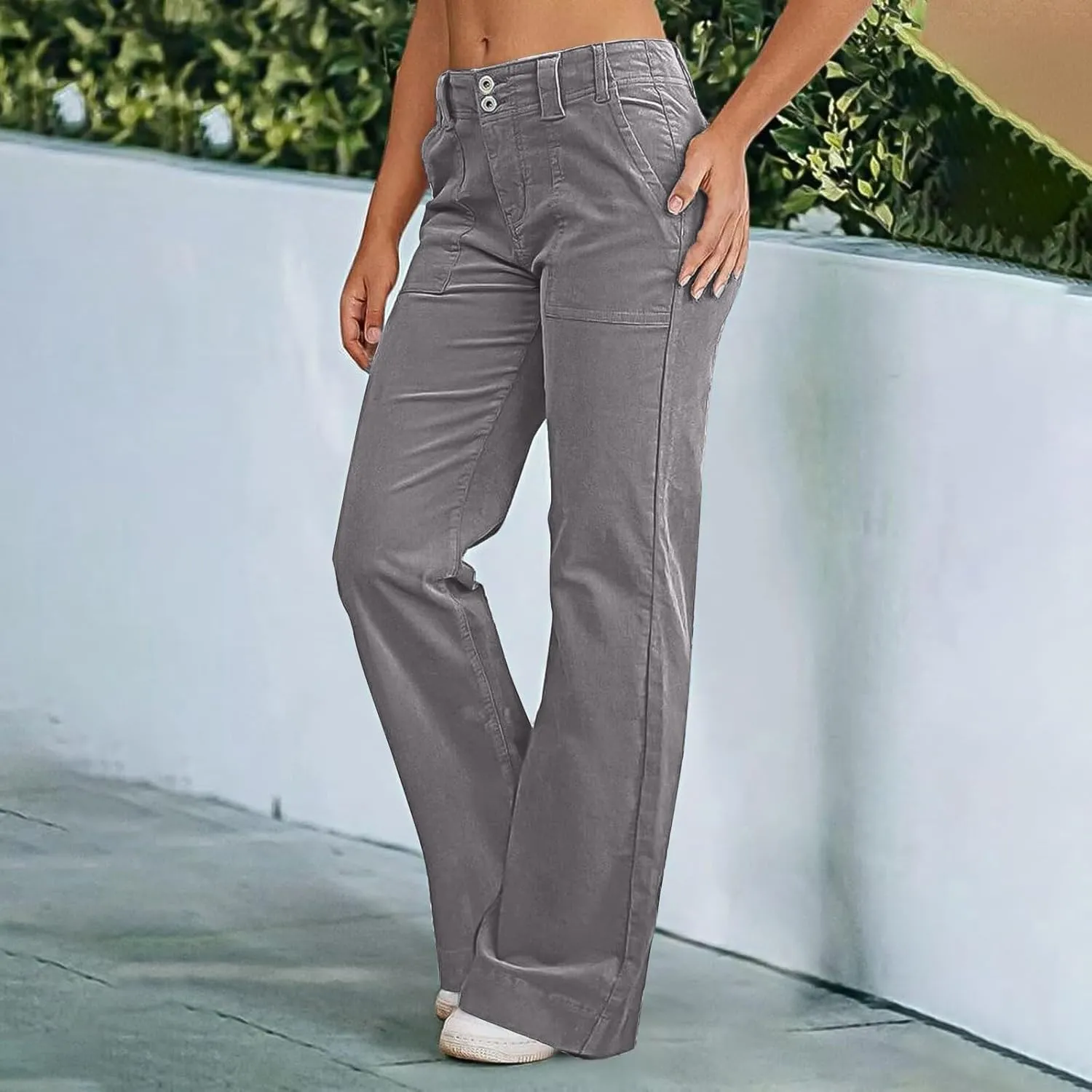Wide Leg Pants Women Y2k Twill Slim Fit High Waisted Chino Pants Business Flare Dress Pants with Pockets Streetwear