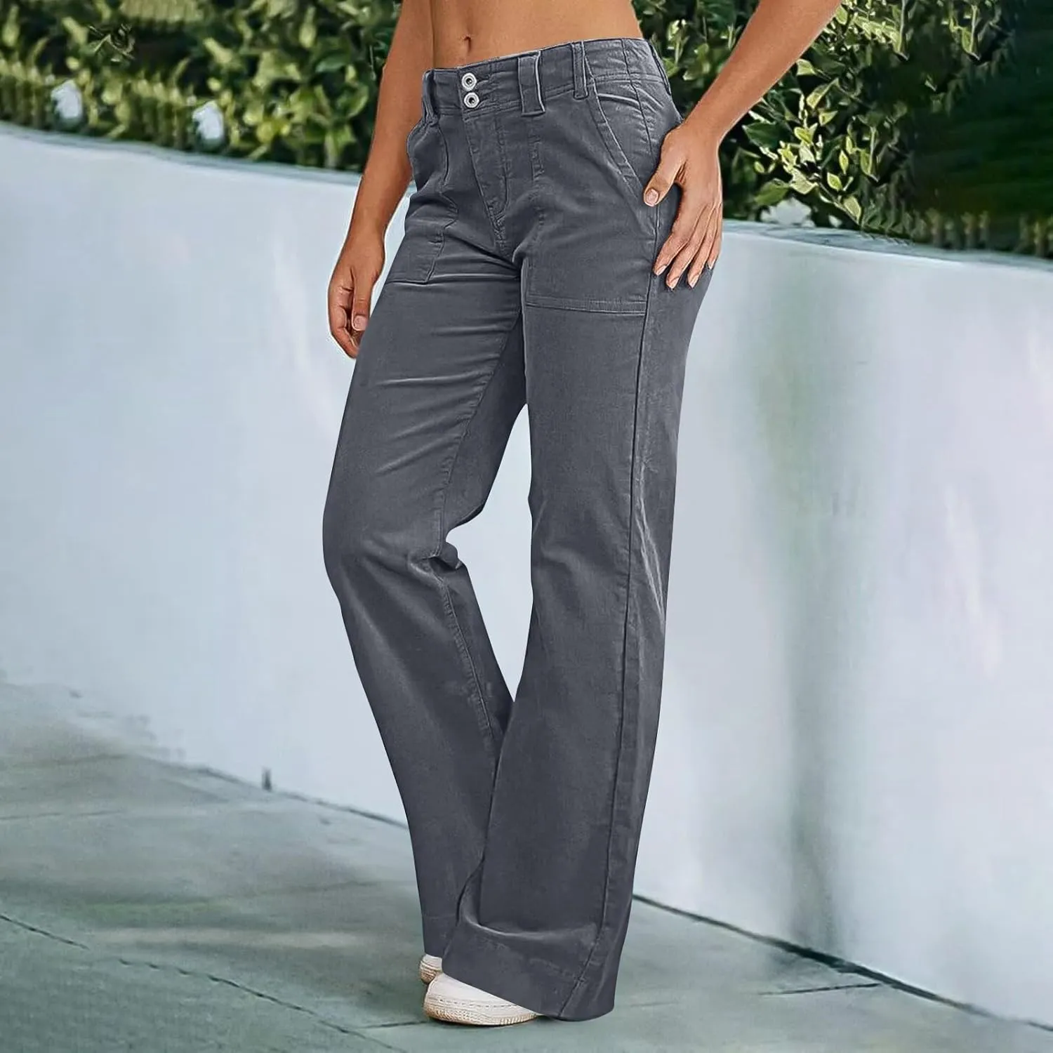 Wide Leg Pants Women Y2k Twill Slim Fit High Waisted Chino Pants Business Flare Dress Pants with Pockets Streetwear