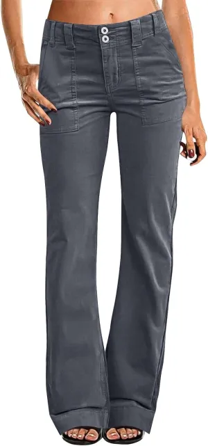 Wide Leg Pants Women Y2k Twill Slim Fit High Waisted Chino Pants Business Flare Dress Pants with Pockets Streetwear