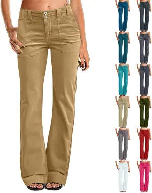 Wide Leg Pants Women Y2k Twill Slim Fit High Waisted Chino Pants Business Flare Dress Pants with Pockets Streetwear