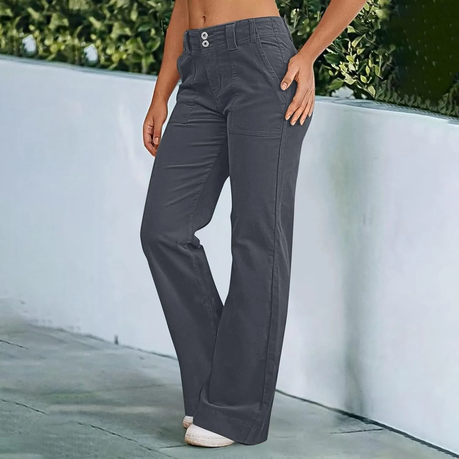 Wide Leg Pants Women Y2k Twill Slim Fit High Waisted Chino Pants Business Flare Dress Pants with Pockets Streetwear