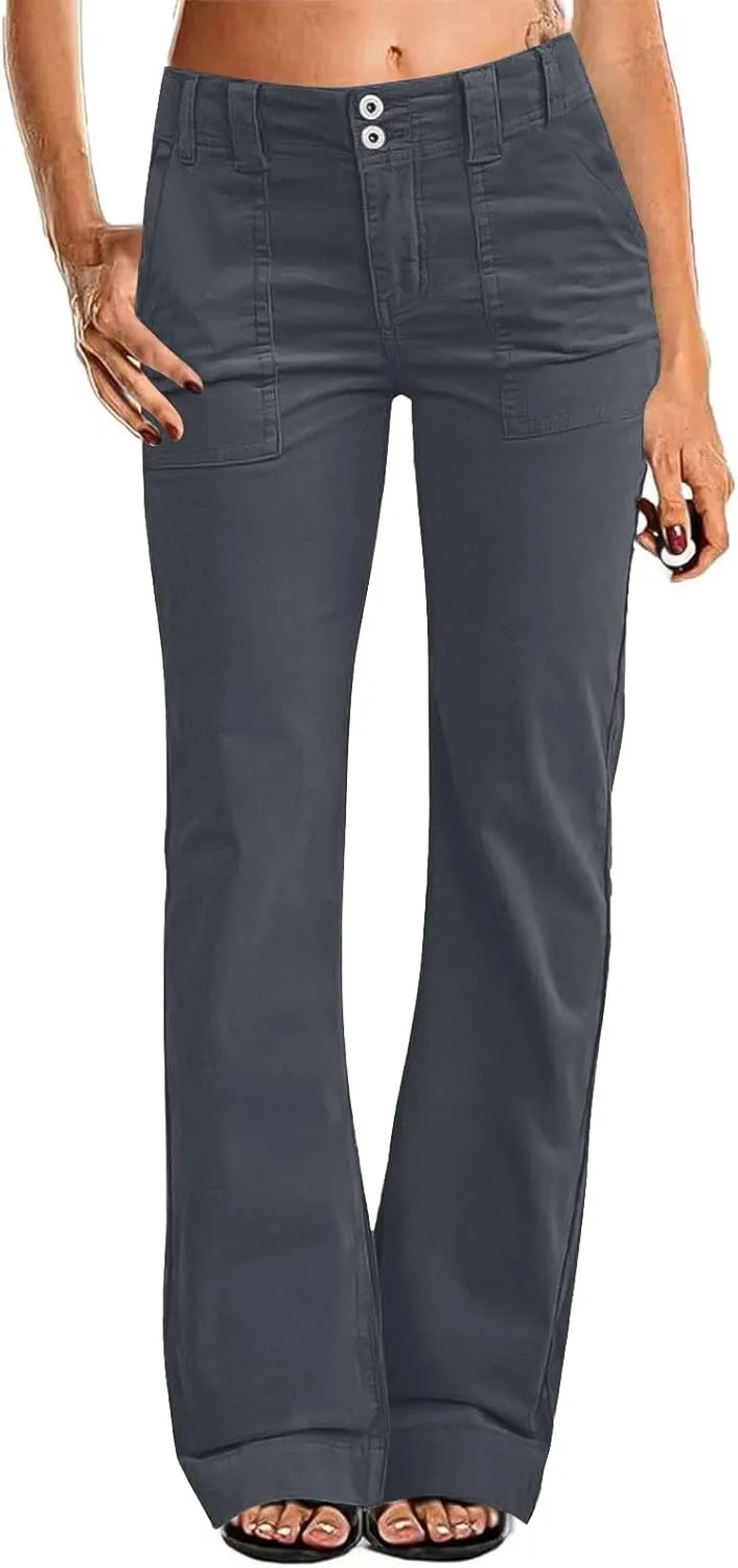 Wide Leg Pants Women Y2k Twill Slim Fit High Waisted Chino Pants Business Flare Dress Pants with Pockets Streetwear