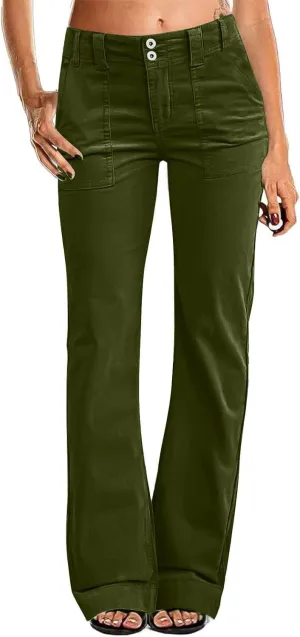 Wide Leg Pants Women Y2k Twill Slim Fit High Waisted Chino Pants Business Flare Dress Pants with Pockets Streetwear