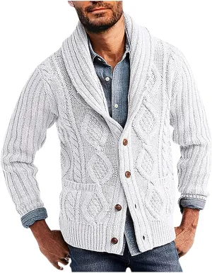 Winter Cardigan for Men Lightweight Button Down Sweaters V Neck Cable Knit Cardigan Casual Sweater with Pockets