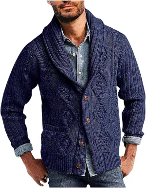 Winter Cardigan for Men Lightweight Button Down Sweaters V Neck Cable Knit Cardigan Casual Sweater with Pockets