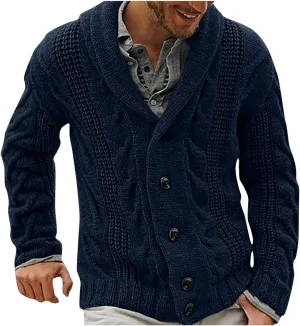 Winter Cardigans for Men Shawl Collar Cardigan Sweater Casual Long Sleeve Sweater Casual Button Down Cardigan
