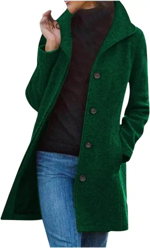 Winter Coats for Women Casual Long Sleeve Classy Wool Coats with Pockets Single-Breasted Fashion Trench Coat Outwear