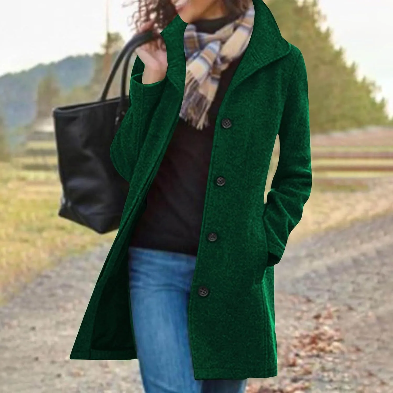 Winter Coats for Women Casual Long Sleeve Classy Wool Coats with Pockets Single-Breasted Fashion Trench Coat Outwear