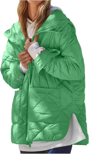 Winter Coats for Women Casual Solid Warm Quited Jacket Loose Long Sleeve Plaid Puffer Down Coat 2024 Fashion Outwear