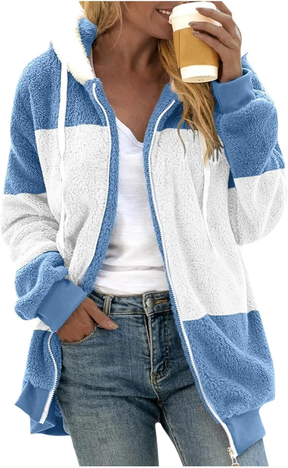Winter Coats for Women Oversized Fuzzy Fleece Jacket Full Zip Plush Hooded Cardigan Coats Shaggy Warm Sherpa Jacket