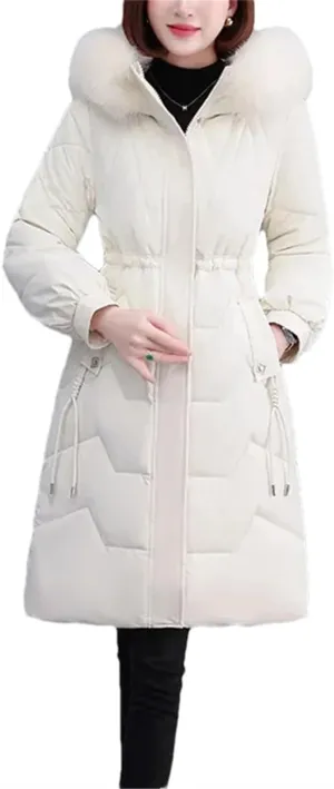 Winter Down Cotton Coat Women Long Warm Padded Puffer Jacket Fur Collar Hooded Cotton-Padded Parkas Overcoat