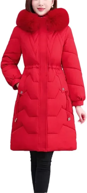 Winter Down Cotton Coat Women Long Warm Padded Puffer Jacket Fur Collar Hooded Cotton-Padded Parkas Overcoat