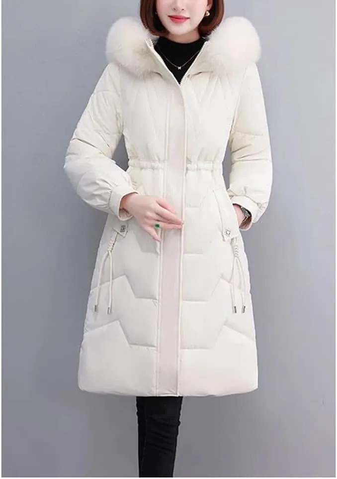 Winter Down Cotton Coat Women Long Warm Padded Puffer Jacket Fur Collar Hooded Cotton-Padded Parkas Overcoat