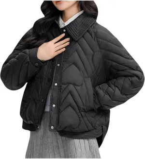 Winter Down Puffer Jackets for Women Dressy Casual Short Quilted Jackets Fashion Button Cropped Bomber Padded Coats