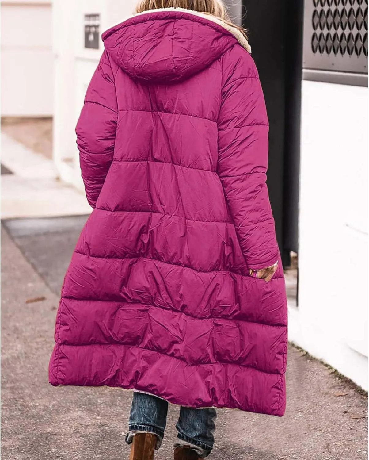 Winter Fleece Jacket for Women Faux Fur Removable Hood Puffer Parka Jacket Winter Long Thick Coats