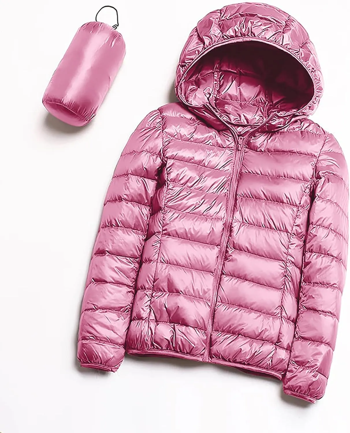 Winter Jacket Women Quilted Stand Collar Lightweight Puffer Coat Solid Zipper Padded Packable Down Jacket With Hood