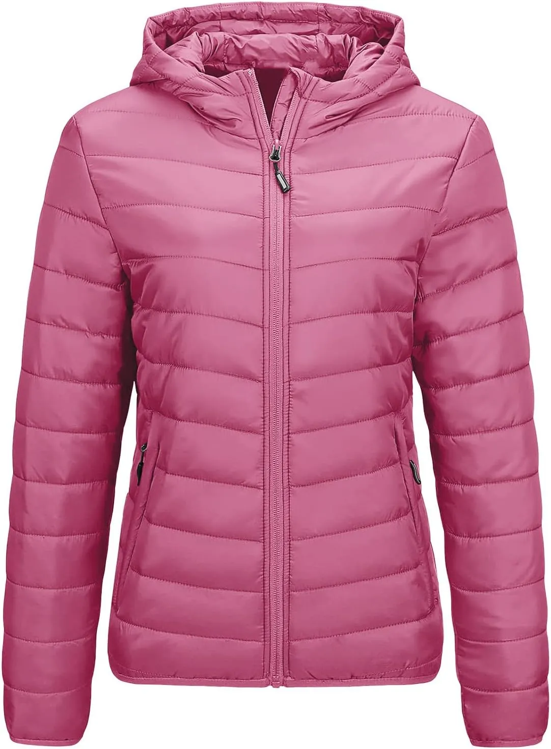 Winter Jacket Women Quilted Stand Collar Lightweight Puffer Coat Solid Zipper Padded Packable Down Jacket With Hood