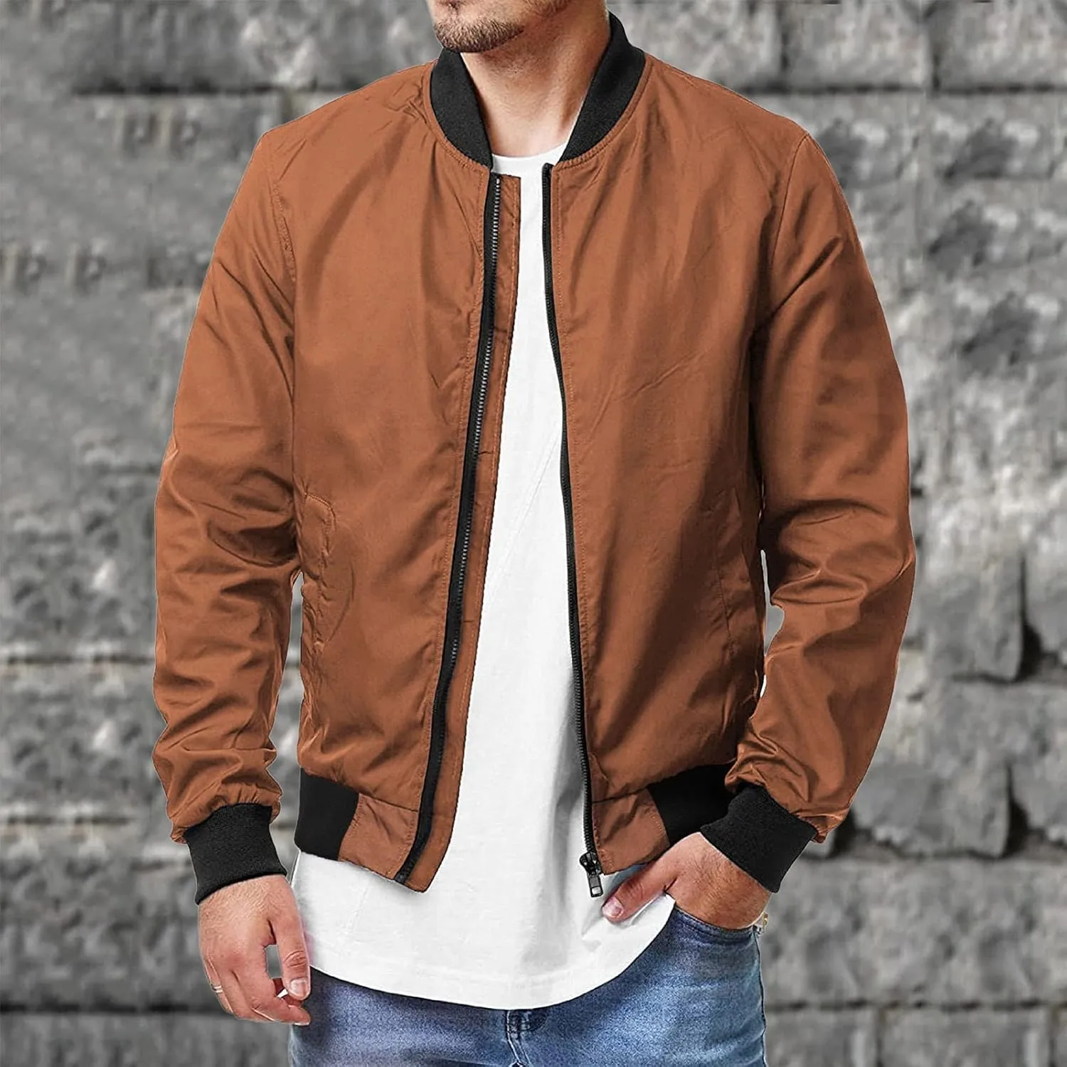 Winter Jackets for Men Men's Lightweight Bomber Jacket Causal Varsity Flight Windbreaker Track Jacket
