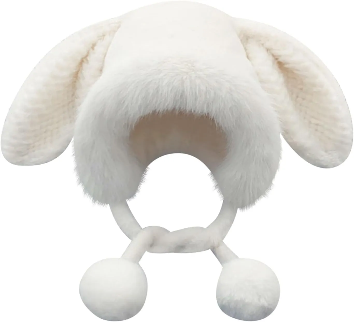 Winter Pompom Beanie Hats for Women Fluffy Knit Rabbit Ear Faux Fur Crochet Skull Cap Warm Soft Ski Fleece Beanie Caps