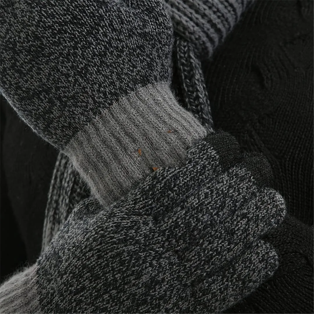 Winter Thick Woolen Hat Warm Suit Men and Women Blended Contrast Color Hat Scarf Gloves Three-Piece Suit