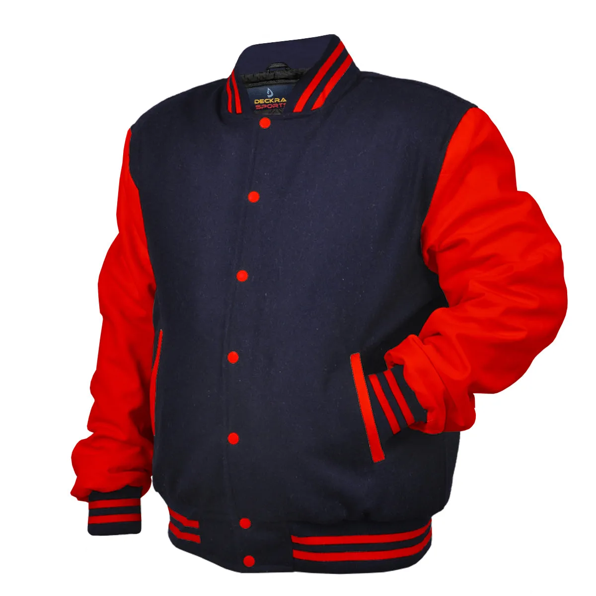 Woman Jacket Wool Leather Navy Blue/Red