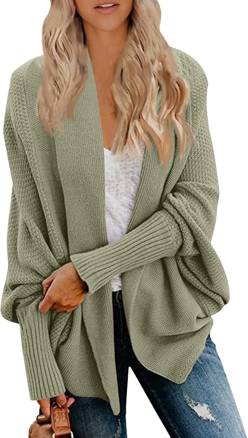 Women 2024 Open Front Long Sleeve Cable Knitted Hooded Knit Oversized Cardigan Sweaters Color Block Outwear Coat