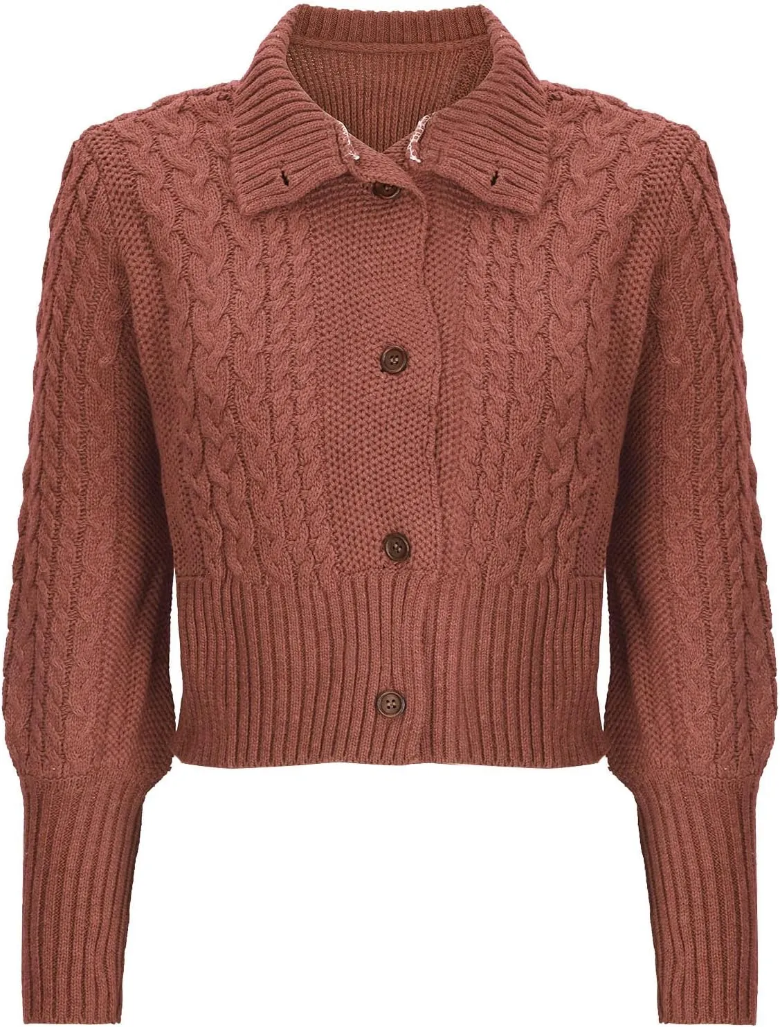 Women Cable Knit Sweater Coat Classic Stand Collar Long Sleeve Button Down Cardigan Outwear Fashion Knit Clothes Coats