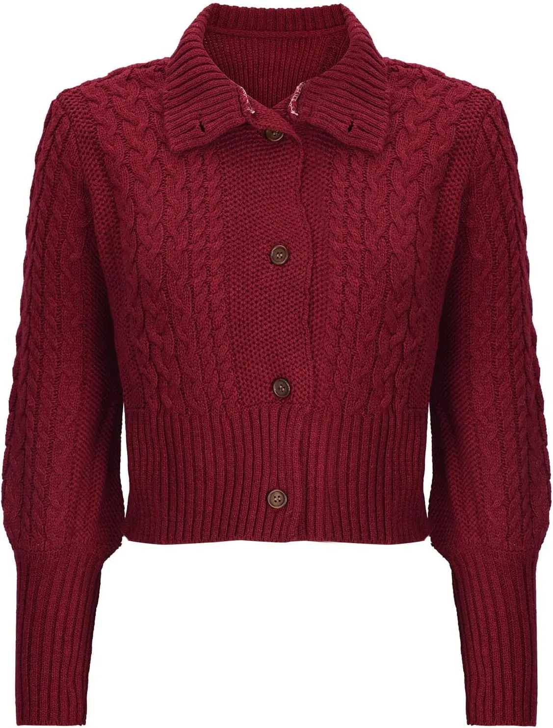 Women Cable Knit Sweater Coat Classic Stand Collar Long Sleeve Button Down Cardigan Outwear Fashion Knit Clothes Coats