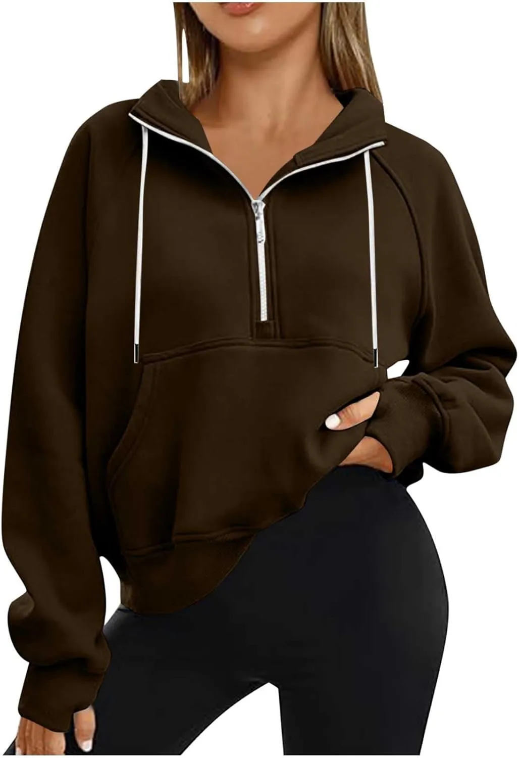 Women Casual Half Zip Sweatshirts 2024 Fall Trendy Long Sleeve Loose Tops Y2K Cropped Pullover Oversized Preppy Clothes