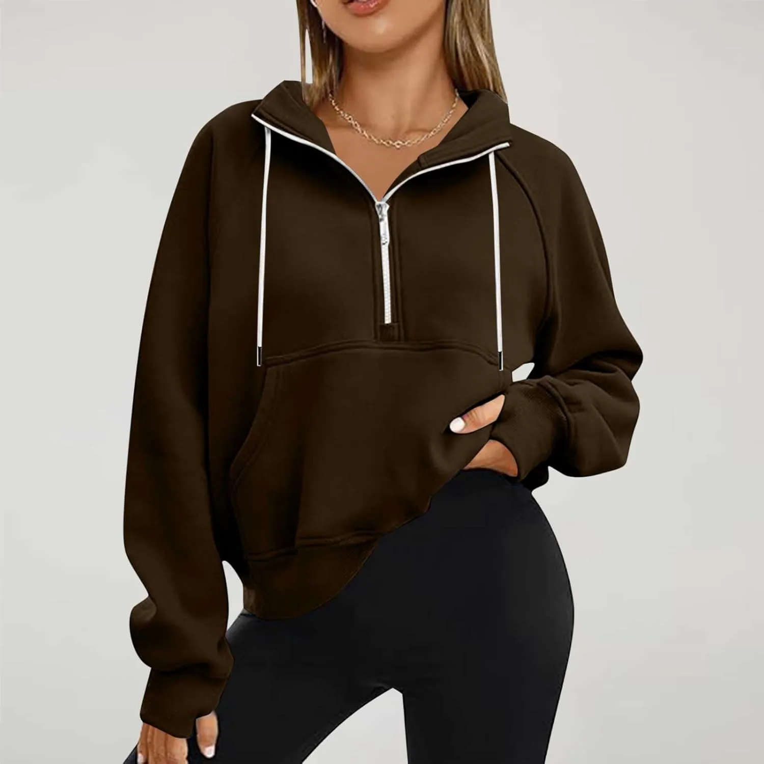 Women Casual Half Zip Sweatshirts 2024 Fall Trendy Long Sleeve Loose Tops Y2K Cropped Pullover Oversized Preppy Clothes