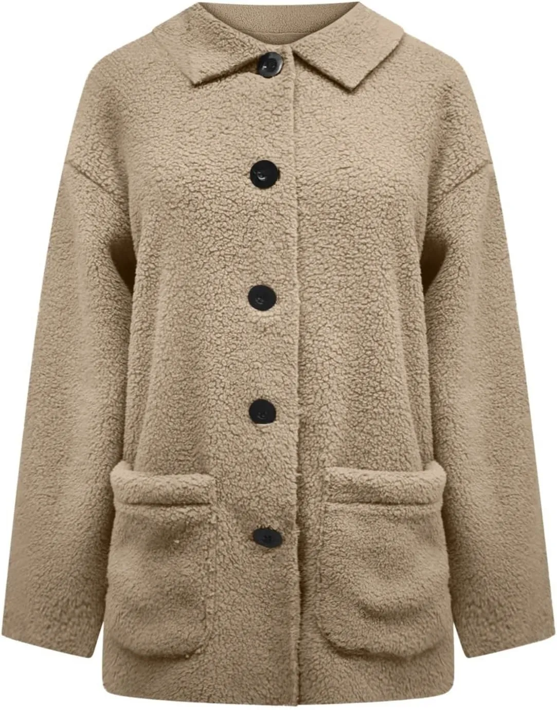 Women Fuzzy Fleece Jackets Warm Sherpa Cardigan Open Front Fleece Coat Long Sleeve Button Down Jacket Casual Winter Coat