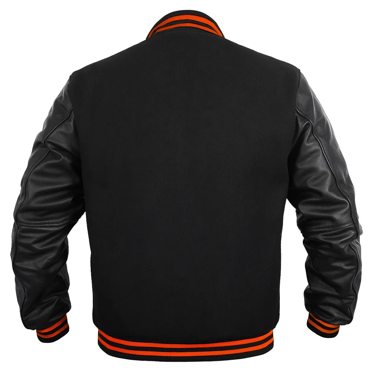 Women Jacket Wool body Genuine Leather Arm Sleeves All Black(Orange Line)